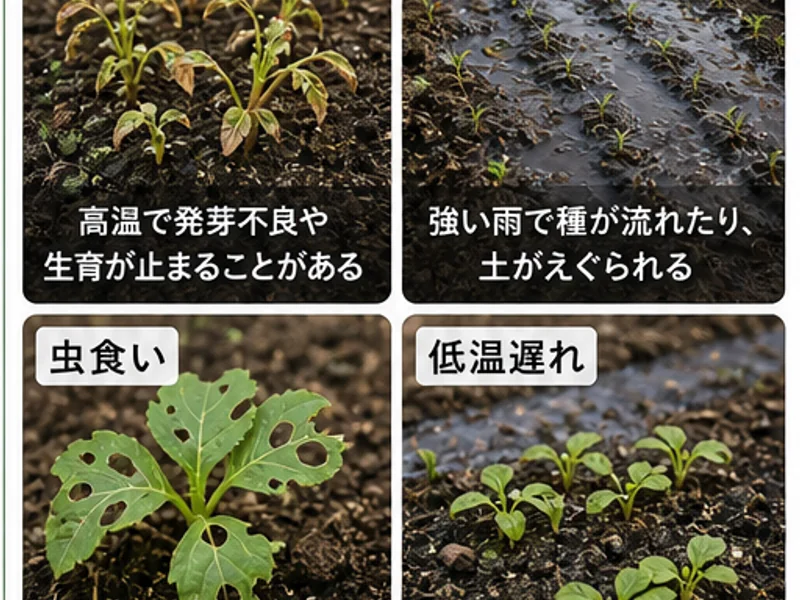 8月の種まきで注意する高温乾燥と虫害の比較