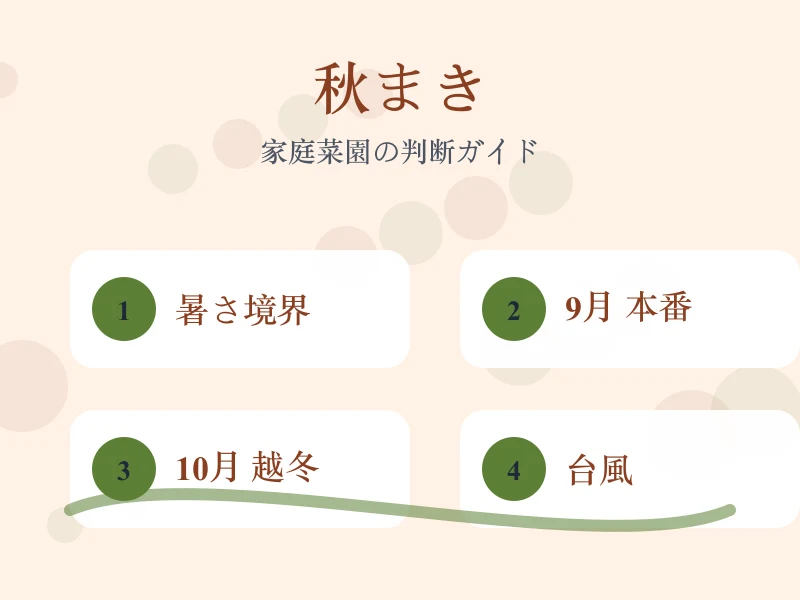秋まき野菜カレンダーの候補と時期を比較した画像