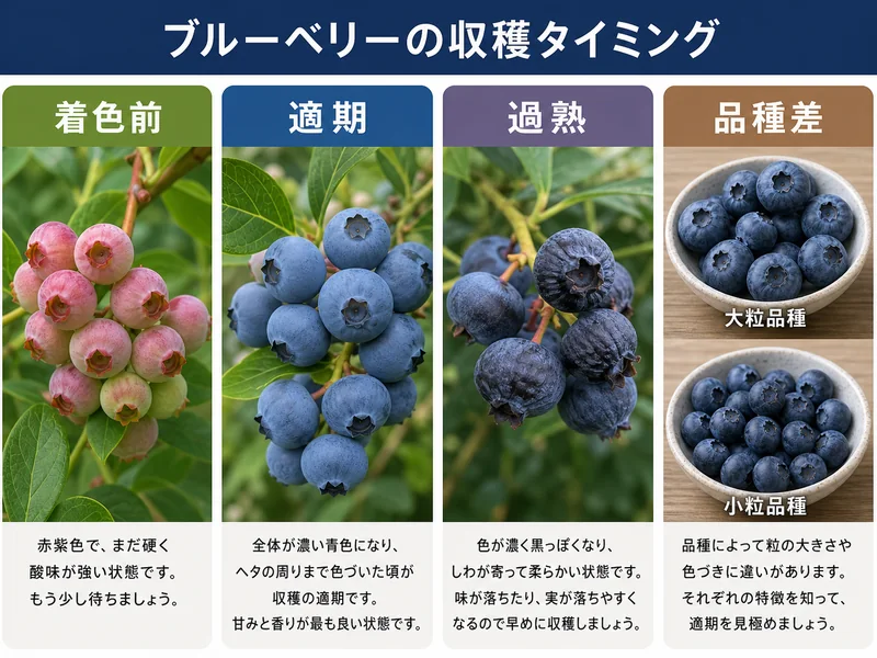 ブルーベリーの収穫時期の収穫判断を比較した画像