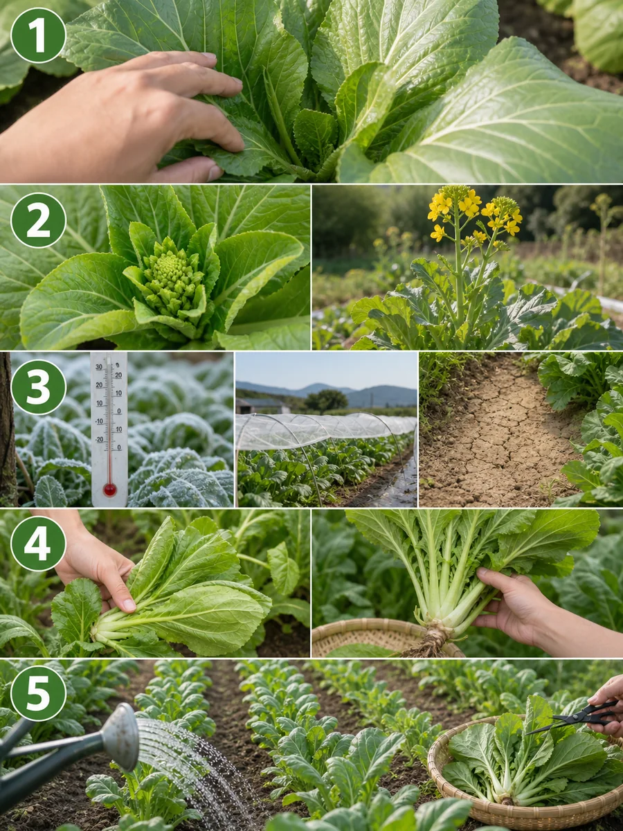 中心確認、花芽比較、原因確認、収穫、次作予防の5段階