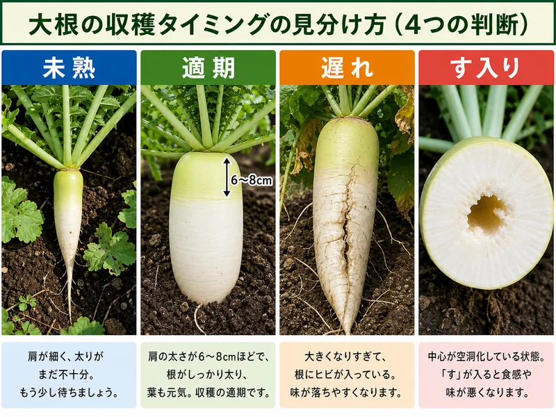 大根の収穫時期の収穫判断を比較した画像