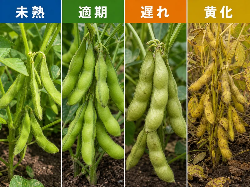 枝豆の収穫サインの収穫判断を比較した画像