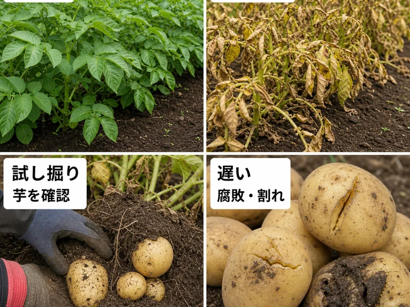 じゃがいもの収穫時期の収穫判断を比較した画像