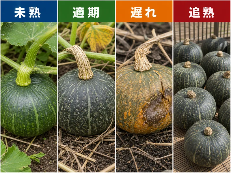 かぼちゃの収穫時期の収穫判断を比較した画像