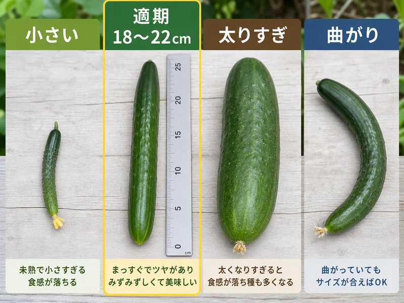 きゅうりの収穫目安の収穫判断を比較した画像