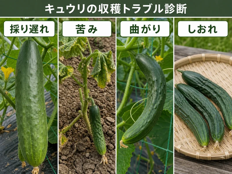 きゅうりの収穫目安の収穫前後のトラブルを比較した画像