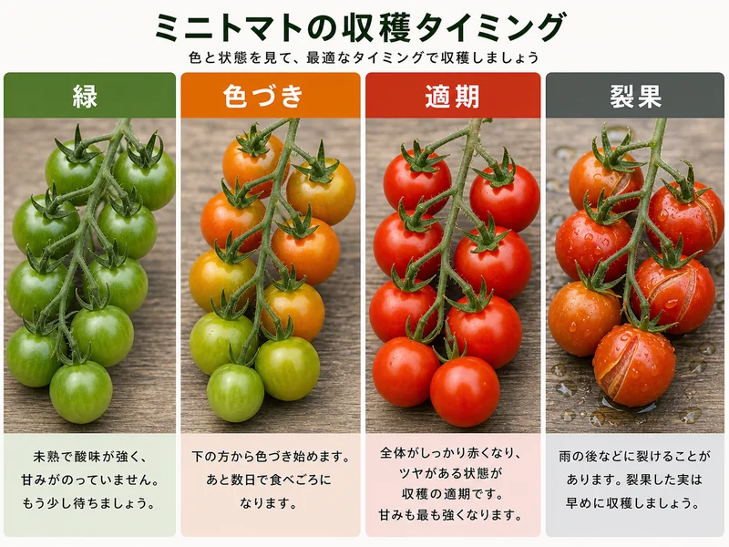 ミニトマトの収穫目安の収穫判断を比較した画像