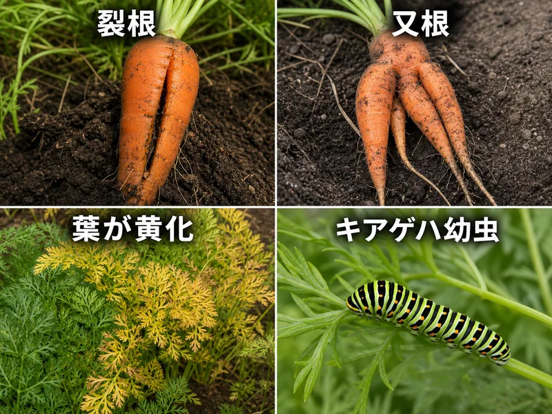 人参の収穫時期の収穫前後のトラブルを比較した画像