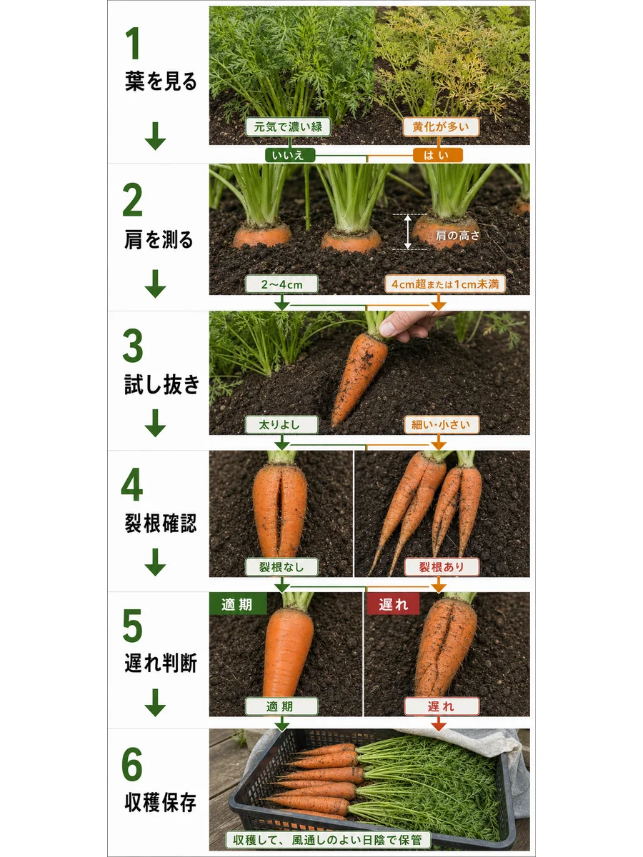 人参の収穫時期の判断手順をまとめた縦長画像