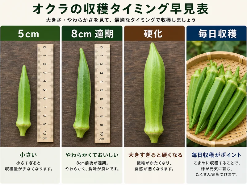 オクラの収穫目安の収穫判断を比較した画像