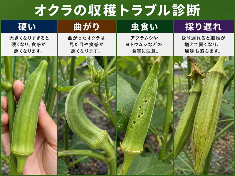 オクラの収穫目安の収穫前後のトラブルを比較した画像