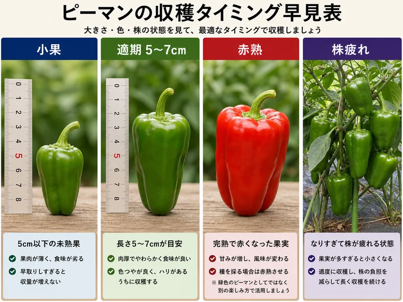 ピーマンの収穫目安の収穫判断を比較した画像