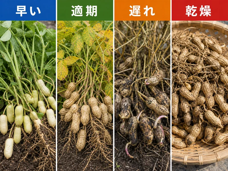 落花生の収穫時期の収穫判断を比較した画像