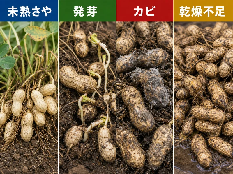 落花生の収穫時期の収穫前後のトラブルを比較した画像