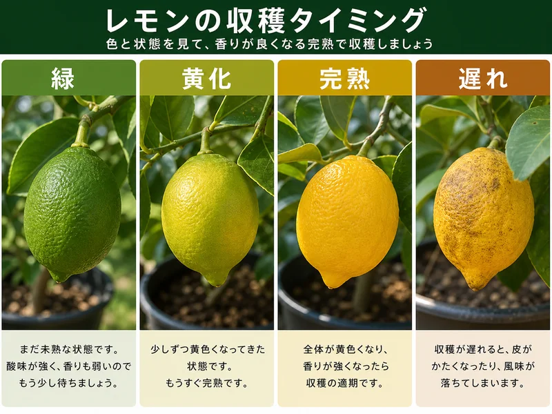 レモンの収穫時期の収穫判断を比較した画像