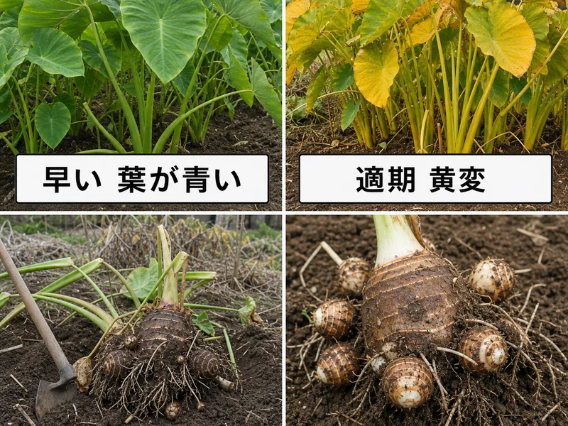 里芋の収穫時期の収穫判断を比較した画像