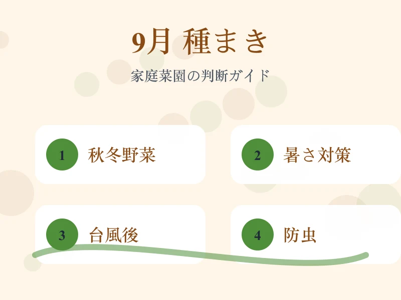 9月に種まきできる野菜の候補と時期を比較した画像