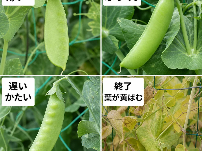 スナップエンドウの収穫期間の収穫判断を比較した画像
