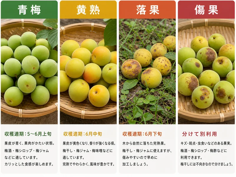 梅の収穫時期の収穫判断を比較した画像
